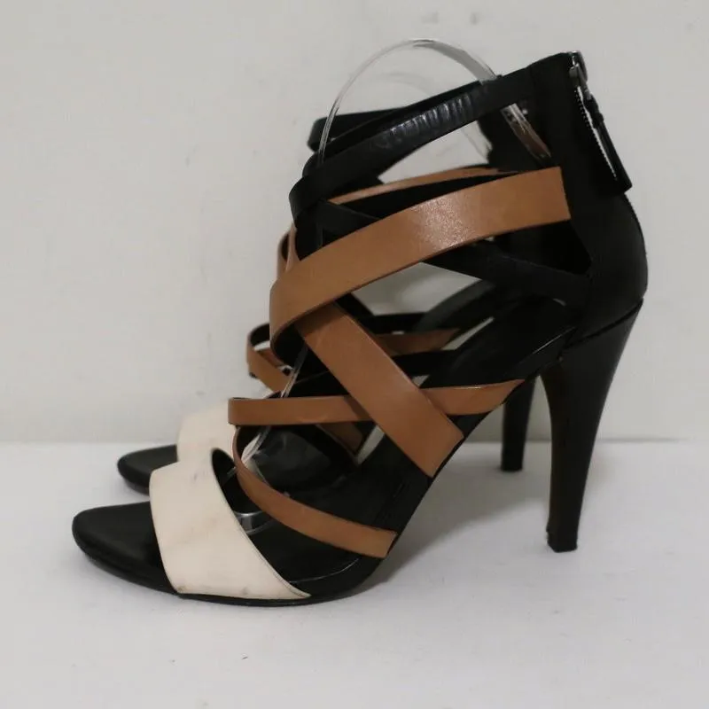 Vera Wang Sandals Hinda Black/Tan Colorblock Leather Size 9.5 Open Toe Heel