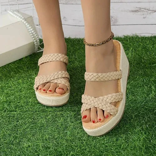 'Vespera' Cross Strap Straw Wedges