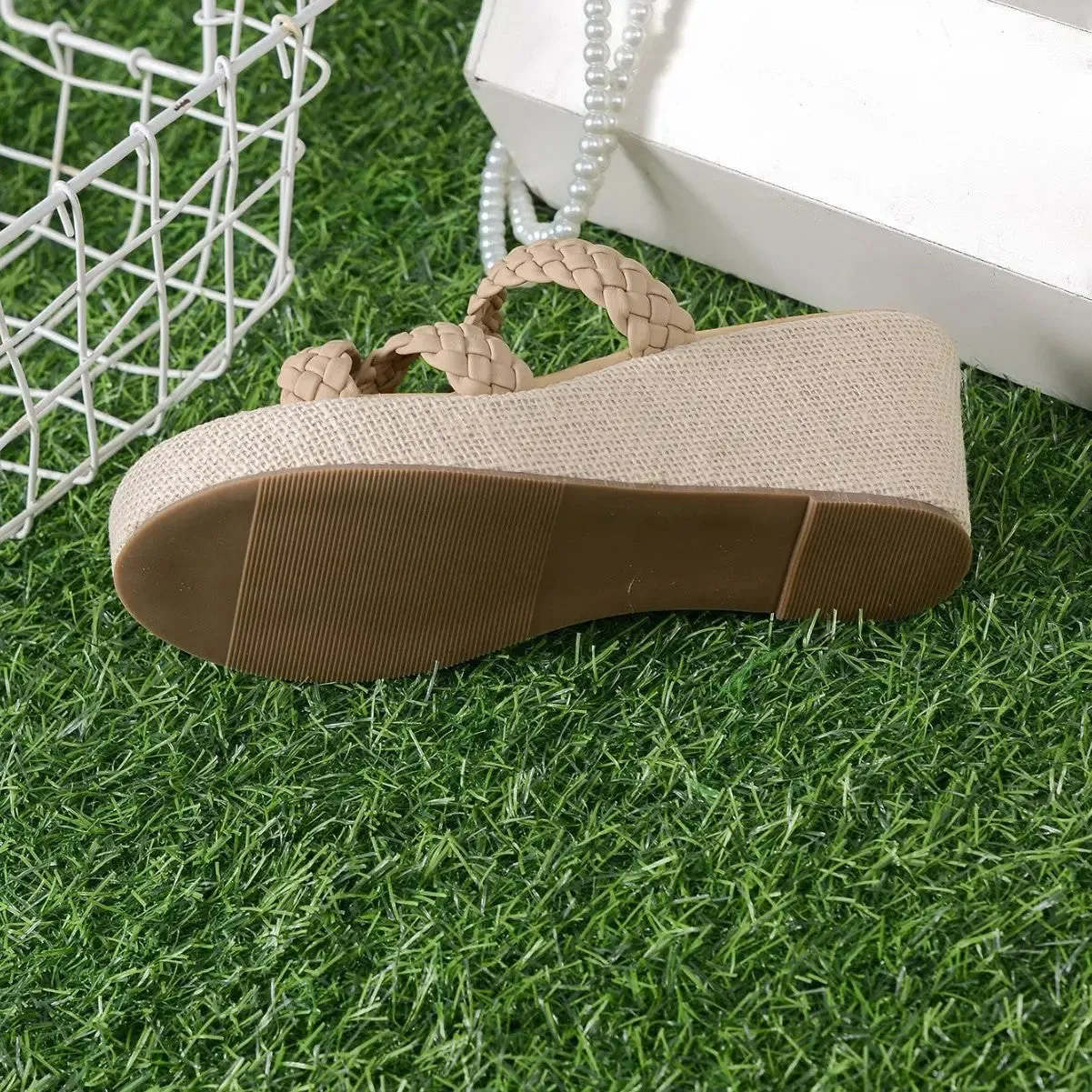 'Vespera' Cross Strap Straw Wedges