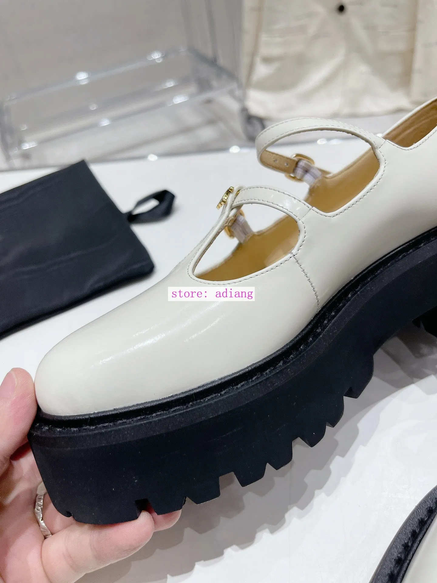 vintage buckles Platform boat shoes fashion women Mary Jane 2023 35-40 black beige