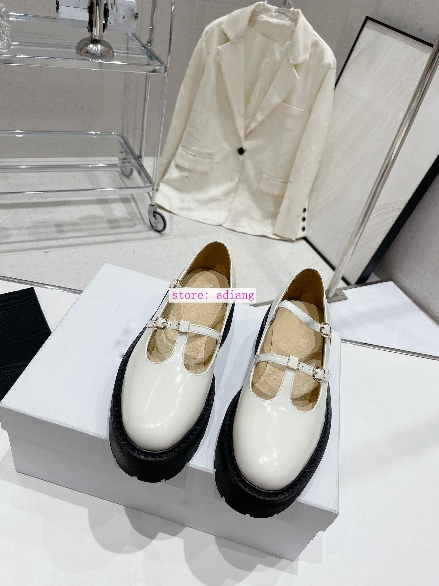 vintage buckles Platform boat shoes fashion women Mary Jane 2023 35-40 black beige