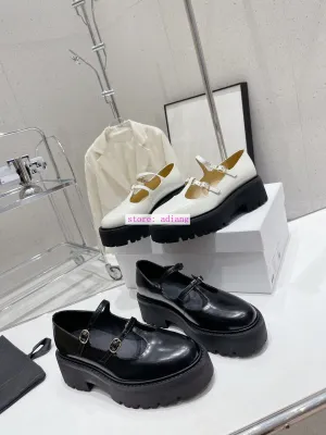 vintage buckles Platform boat shoes fashion women Mary Jane 2023 35-40 black beige