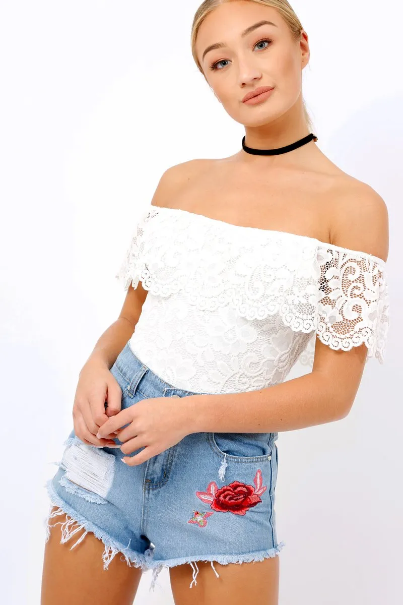 white Lace Bardot Bodysuit - Rae