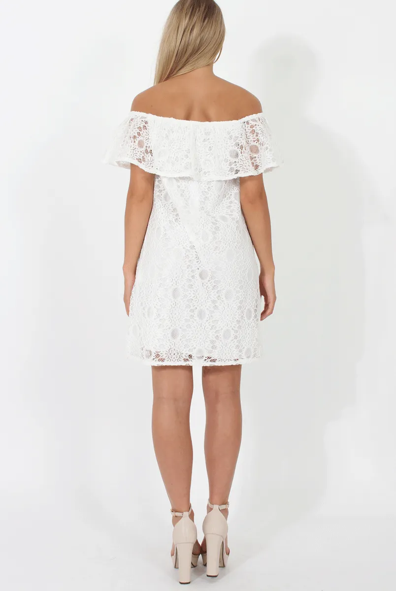 White Lace Bardot Dress - Magdalena