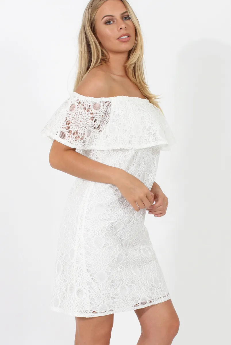 White Lace Bardot Dress - Magdalena