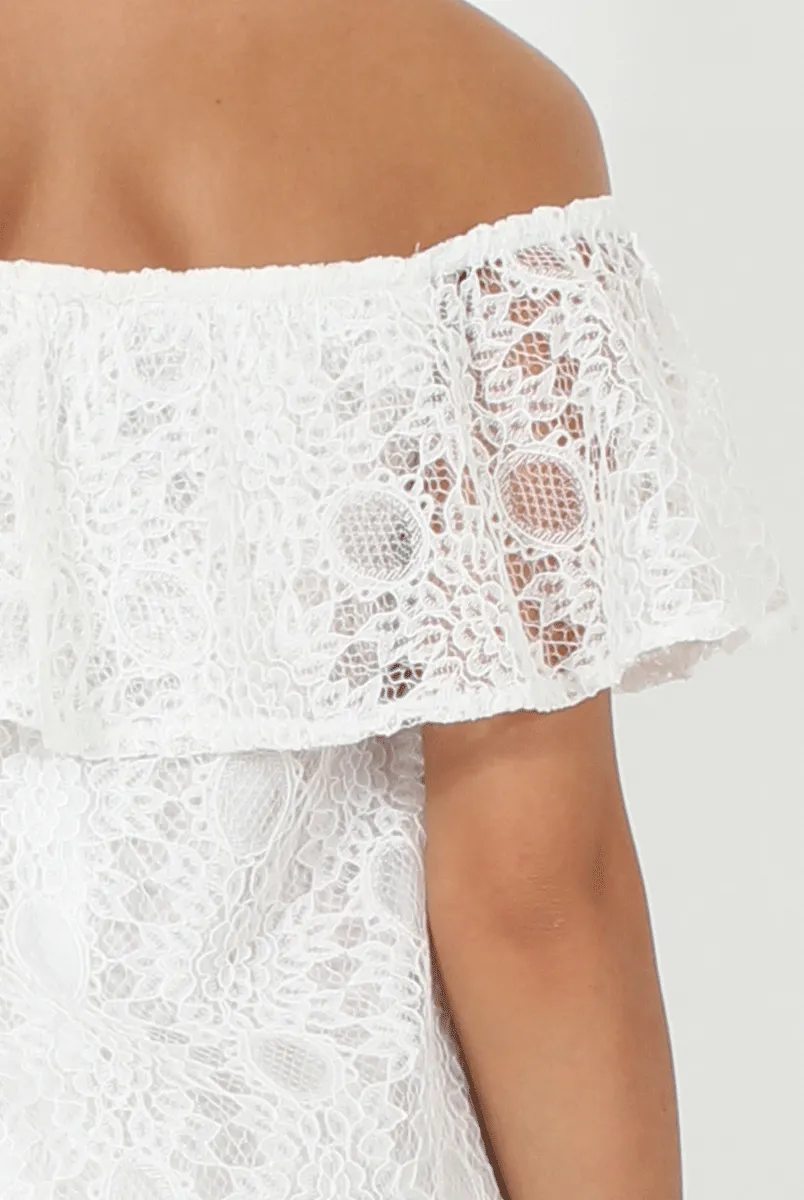 White Lace Bardot Dress - Magdalena