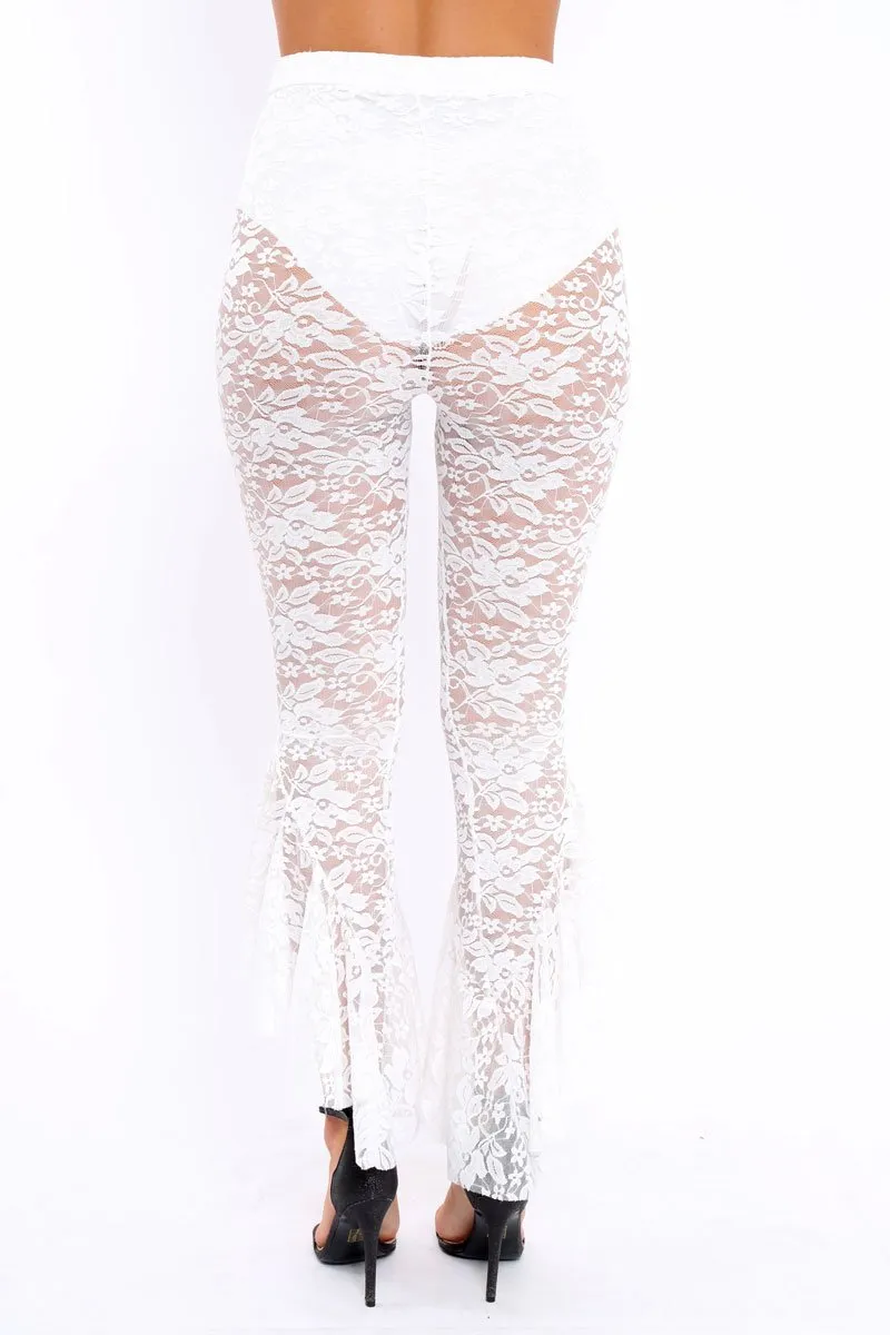 White Lace Dip Hem Trousers - Fion