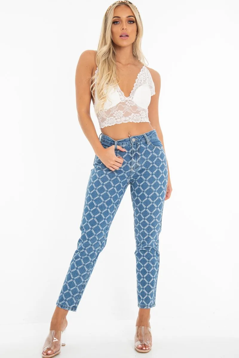 White Lace Plunge Cup Detail Bralet - Felicity