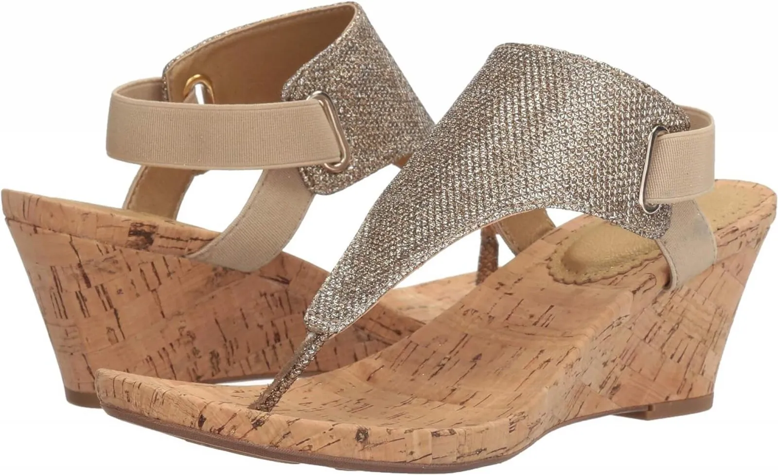 White Mountain All Good Women's Cork Wedge Sandal Light Gold / Glitter 7.5M