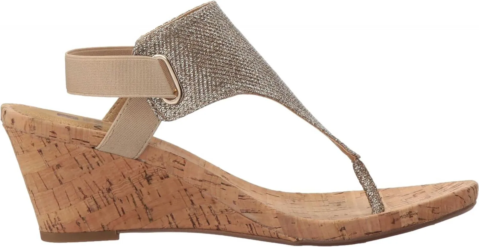 White Mountain All Good Women's Cork Wedge Sandal Light Gold / Glitter 7.5M