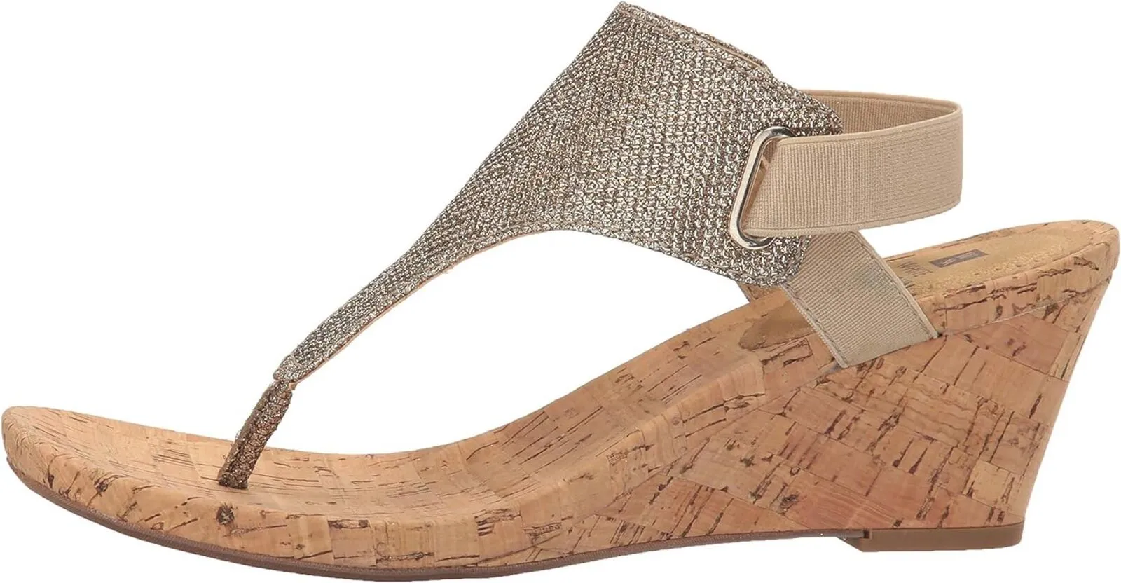 White Mountain All Good Women's Cork Wedge Sandal Light Gold / Glitter 7.5M