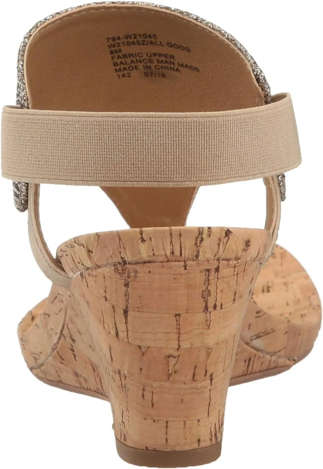 White Mountain All Good Women's Cork Wedge Sandal Light Gold / Glitter 7.5M