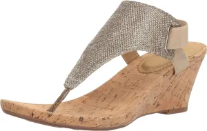 White Mountain All Good Women's Cork Wedge Sandal Light Gold / Glitter 7.5M