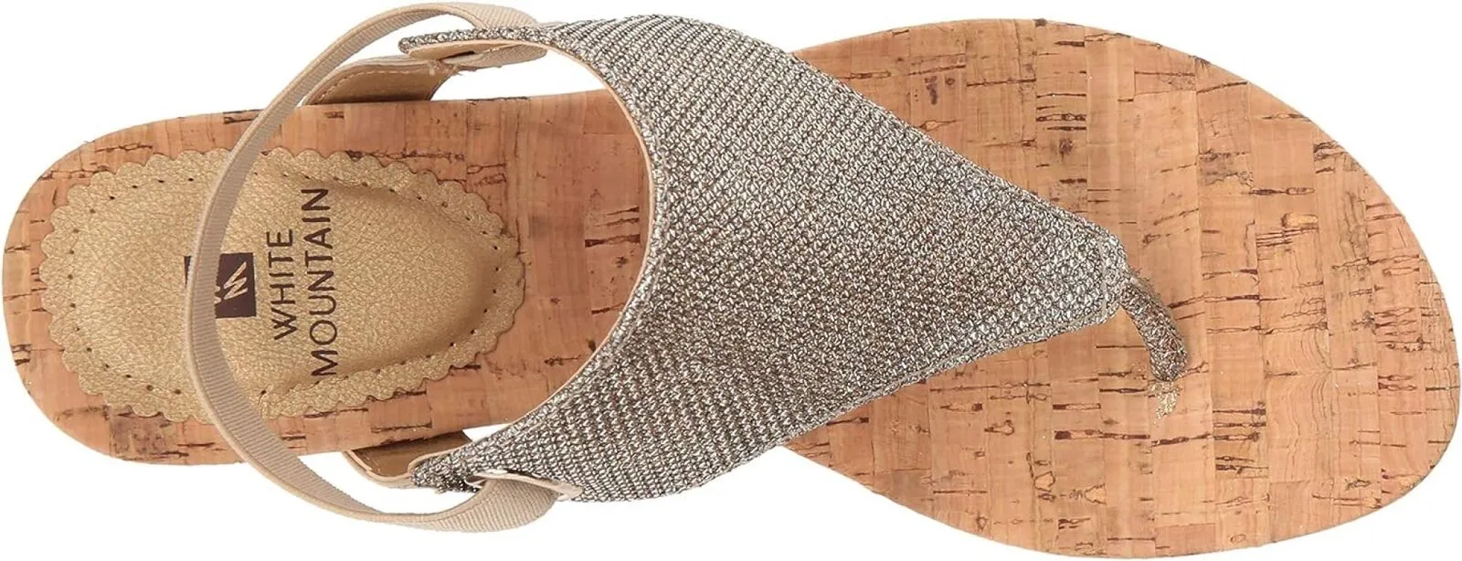 White Mountain All Good Women's Cork Wedge Sandal Light Gold / Glitter 7.5M