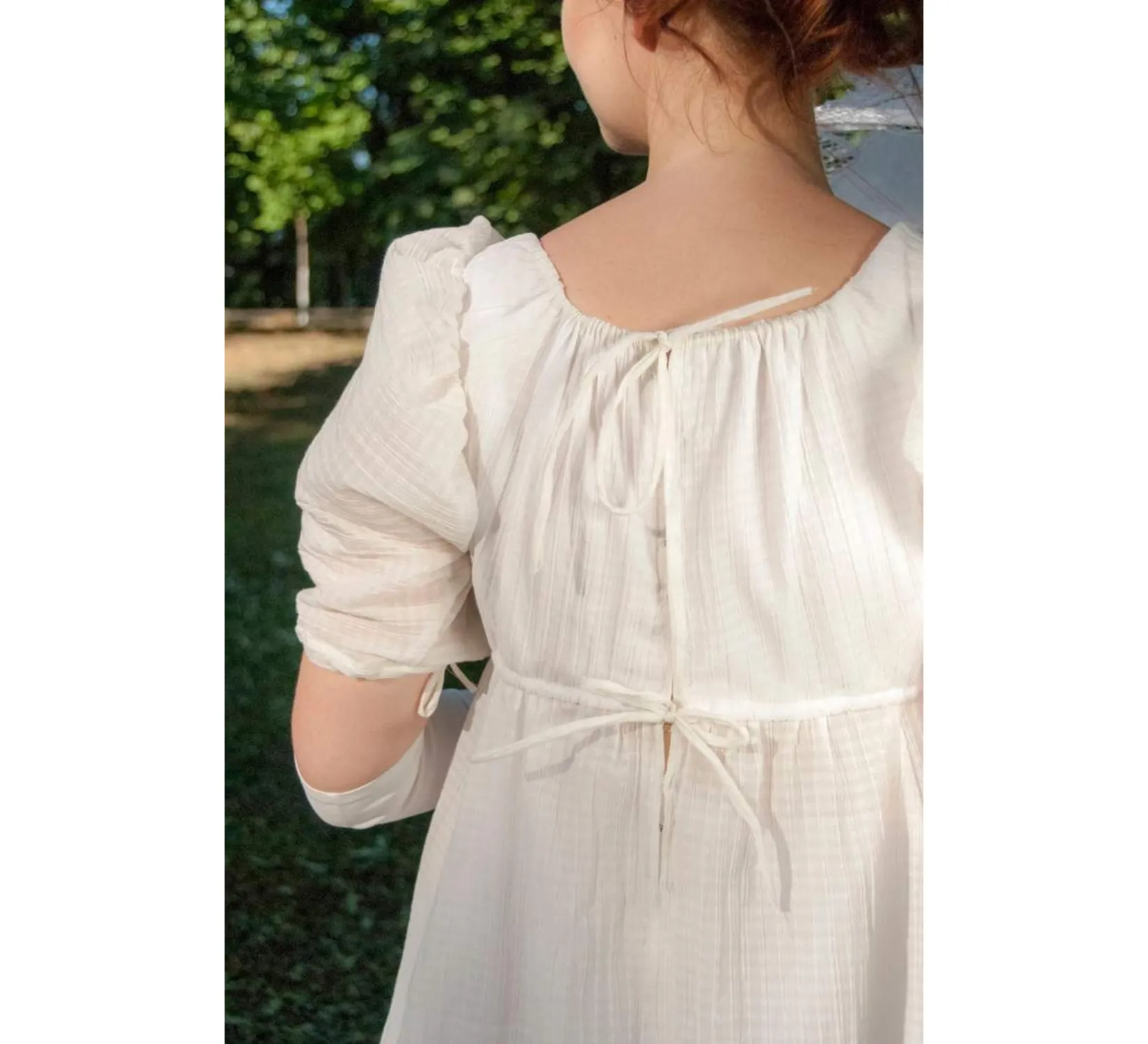 White regency cotton dress inspired by Jane Austen novels