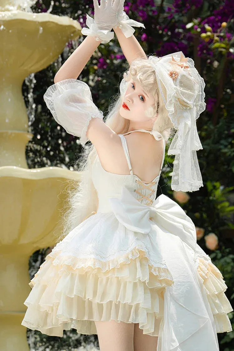 White Slim Ballet Style Multi-layer Ruffle Sweet Elegant Princess Lolita Jsk Dress