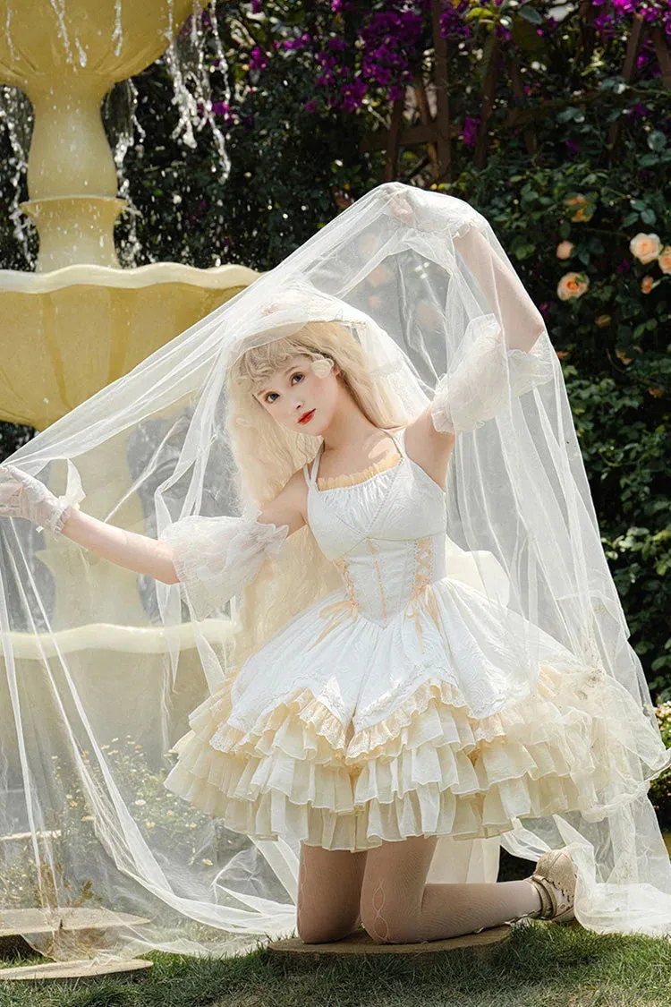 White Slim Ballet Style Multi-layer Ruffle Sweet Elegant Princess Lolita Jsk Dress