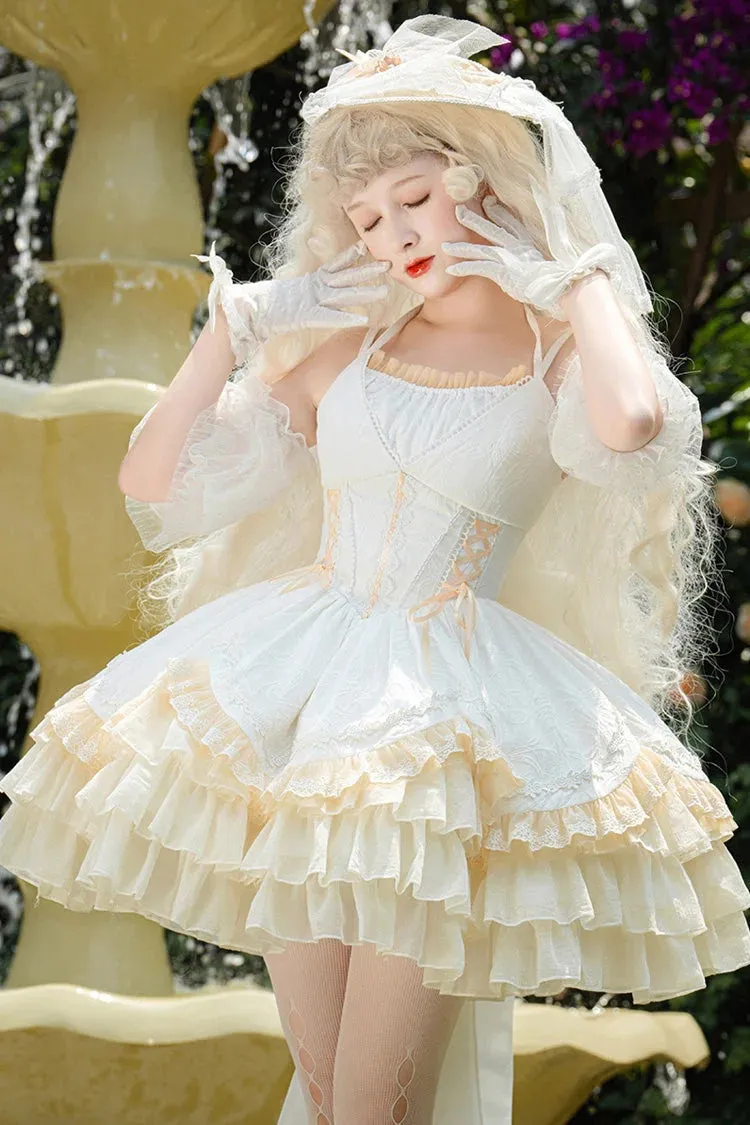 White Slim Ballet Style Multi-layer Ruffle Sweet Elegant Princess Lolita Jsk Dress