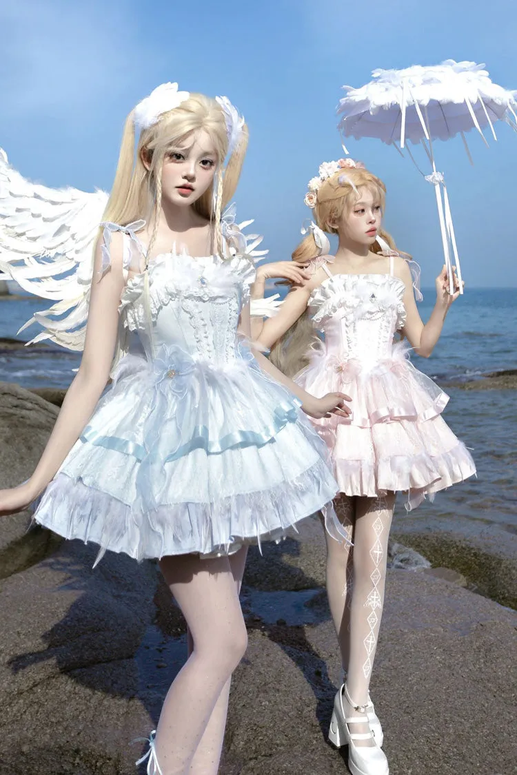 Wings Arrival Multi-layer Ruffle Bowknot Ballet Style Sweet Elegant Lolita Jsk Dress 3 Colors
