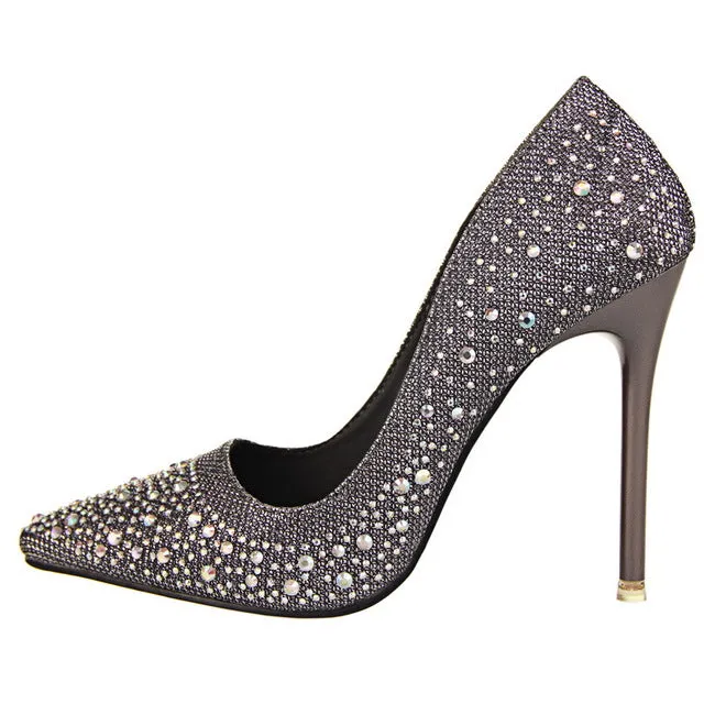 Women High Heels Shoes Fashion Rhinestone Shoes - Gold/Silver/Blue/Black/Gray/Pink