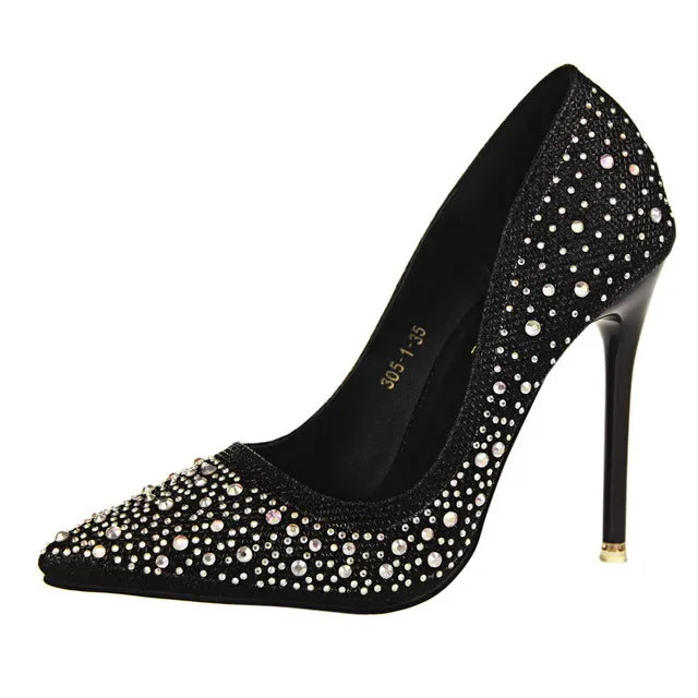 Women High Heels Shoes Fashion Rhinestone Shoes - Gold/Silver/Blue/Black/Gray/Pink