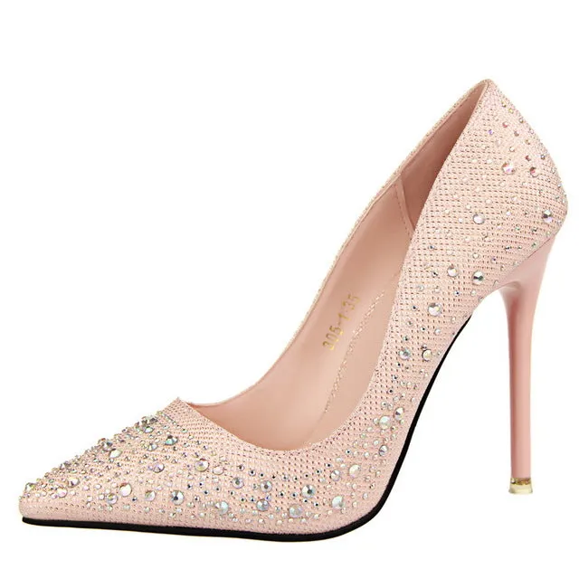 Women High Heels Shoes Fashion Rhinestone Shoes - Gold/Silver/Blue/Black/Gray/Pink