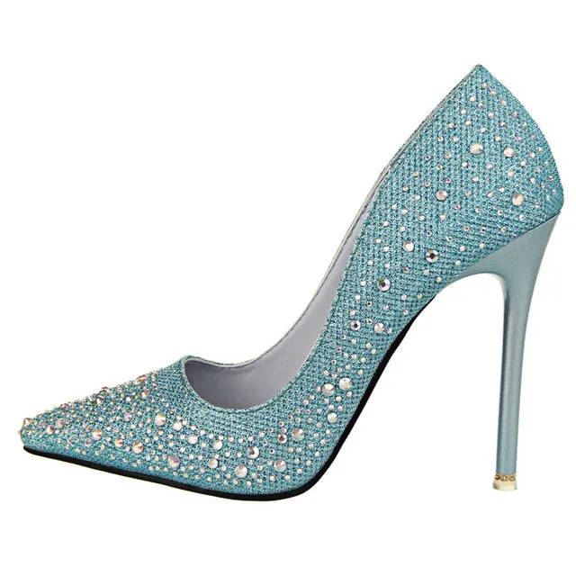 Women High Heels Shoes Fashion Rhinestone Shoes - Gold/Silver/Blue/Black/Gray/Pink