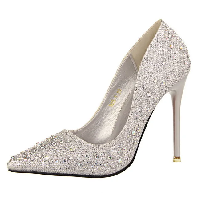 Women High Heels Shoes Fashion Rhinestone Shoes - Gold/Silver/Blue/Black/Gray/Pink