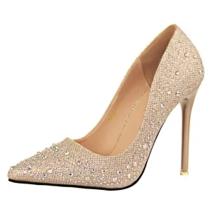 Women High Heels Shoes Fashion Rhinestone Shoes - Gold/Silver/Blue/Black/Gray/Pink