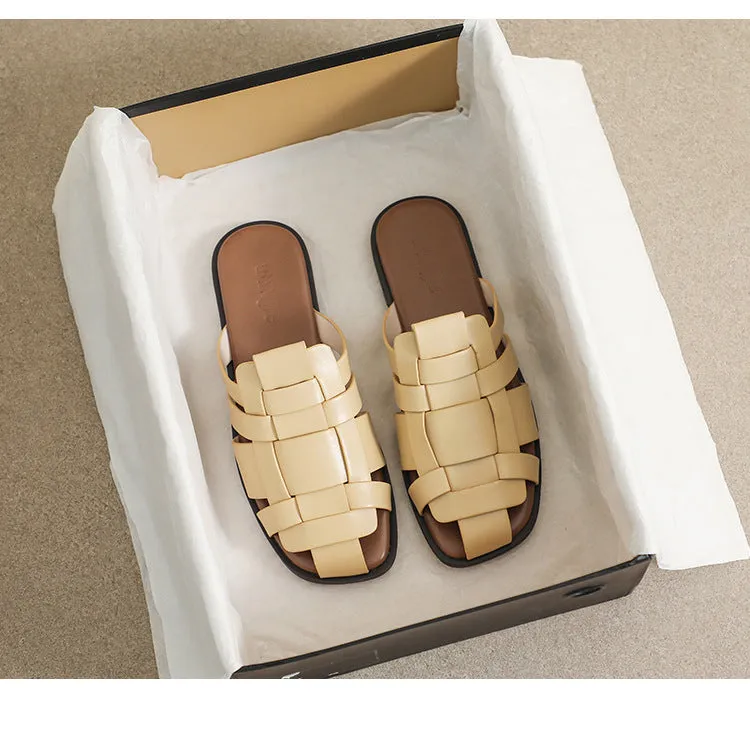 Women Microfiber Leather Slip-On Sandals with Cross Straps