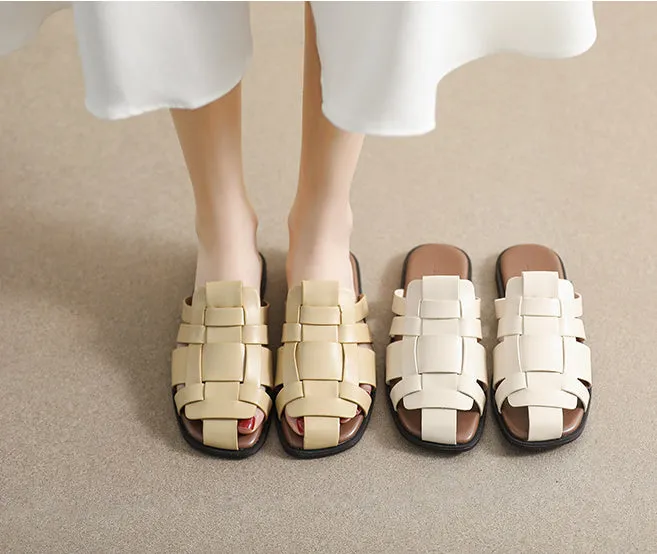 Women Microfiber Leather Slip-On Sandals with Cross Straps