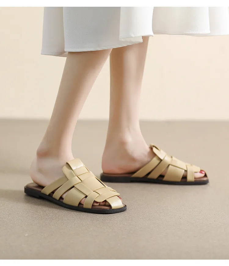 Women Microfiber Leather Slip-On Sandals with Cross Straps