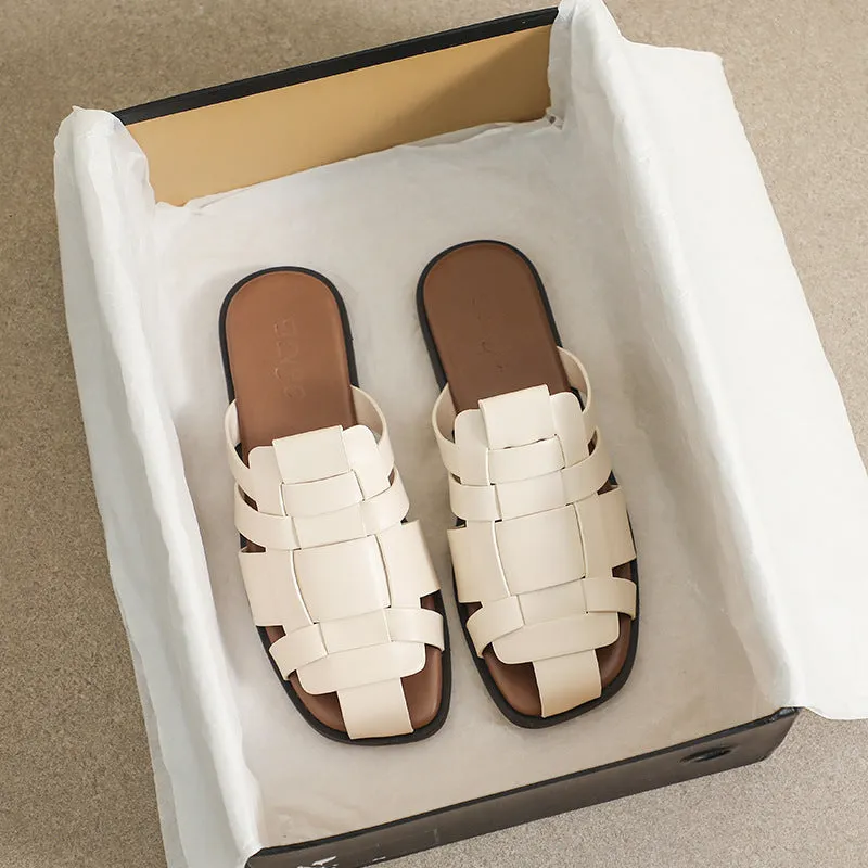 Women Microfiber Leather Slip-On Sandals with Cross Straps