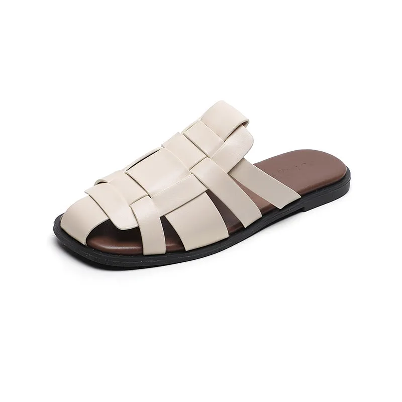 Women Microfiber Leather Slip-On Sandals with Cross Straps
