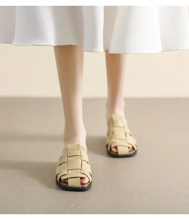 Women Microfiber Leather Slip-On Sandals with Cross Straps