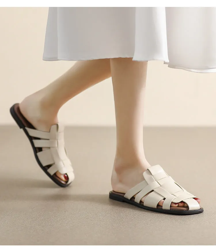 Women Microfiber Leather Slip-On Sandals with Cross Straps