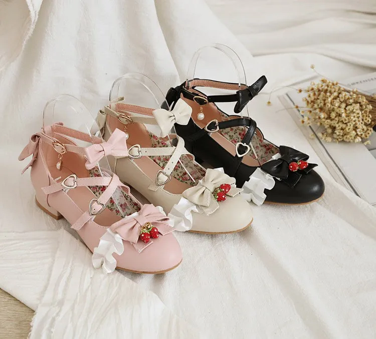 Women's Chunky Heel Pumps Mary Janes Shoes with Bowtie