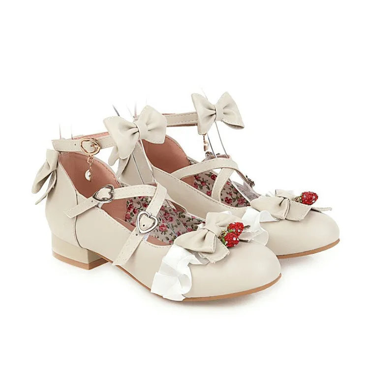 Women's Chunky Heel Pumps Mary Janes Shoes with Bowtie