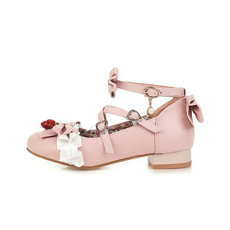 Women's Chunky Heel Pumps Mary Janes Shoes with Bowtie