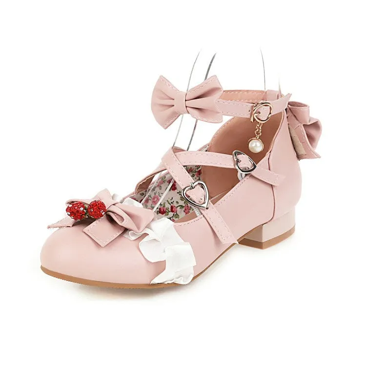 Women's Chunky Heel Pumps Mary Janes Shoes with Bowtie