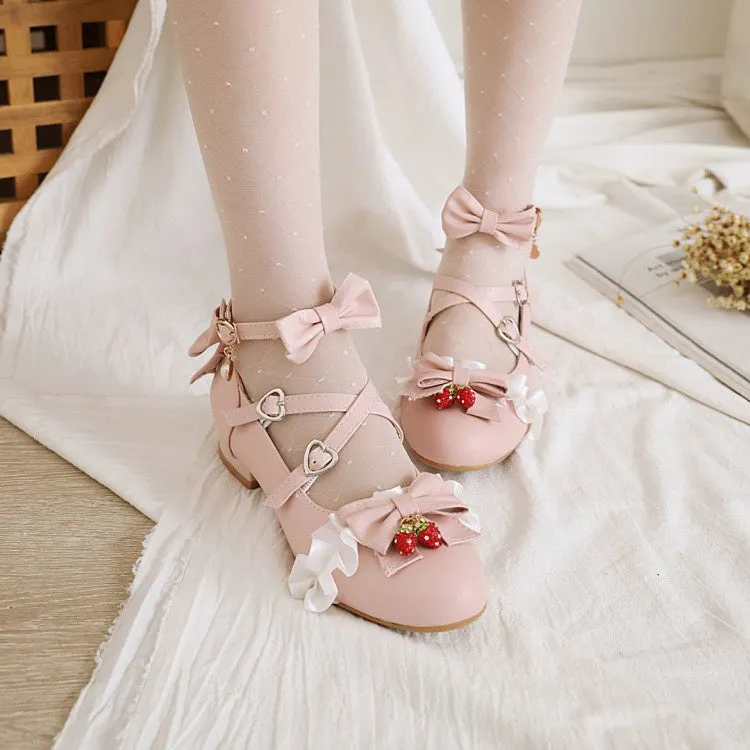 Women's Chunky Heel Pumps Mary Janes Shoes with Bowtie
