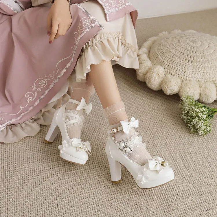 Women's High Heel Platform Pumps Mary Janes Shoes with Bowtie