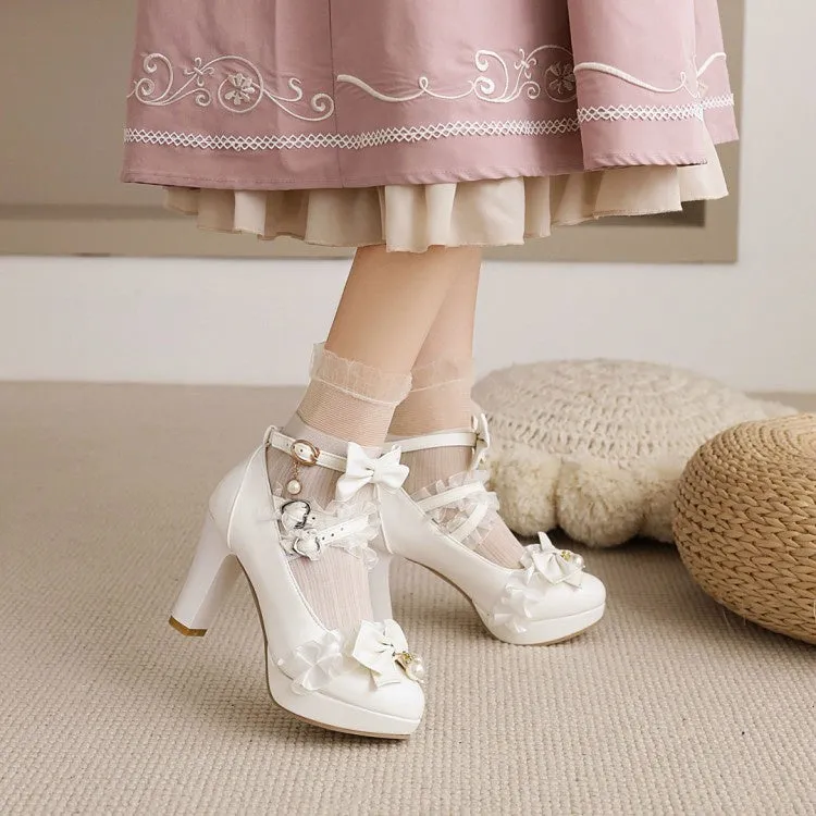 Women's High Heel Platform Pumps Mary Janes Shoes with Bowtie
