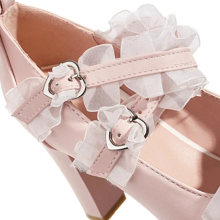 Women's High Heel Platform Pumps Mary Janes Shoes with Bowtie