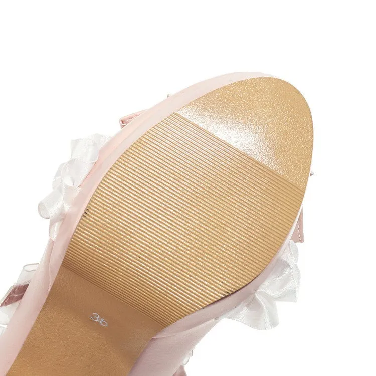 Women's High Heel Platform Pumps Mary Janes Shoes with Bowtie