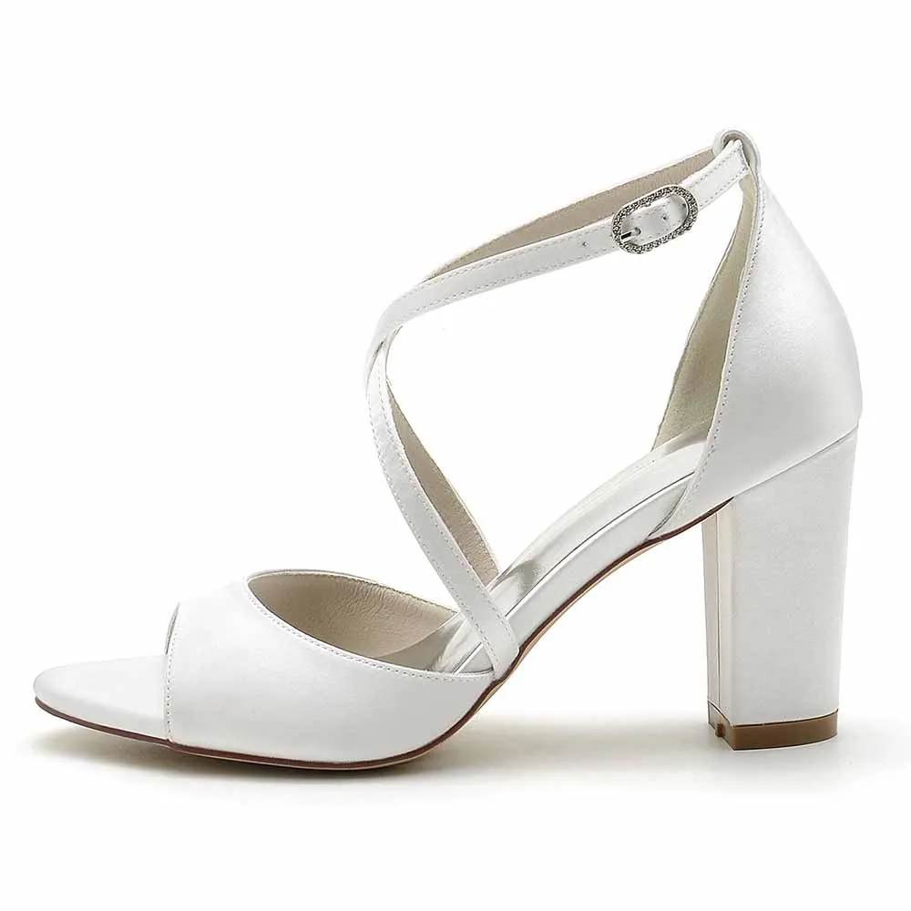 Women's Open Toe Chunky Heeled Sandals Satin Pump Prom Sandals