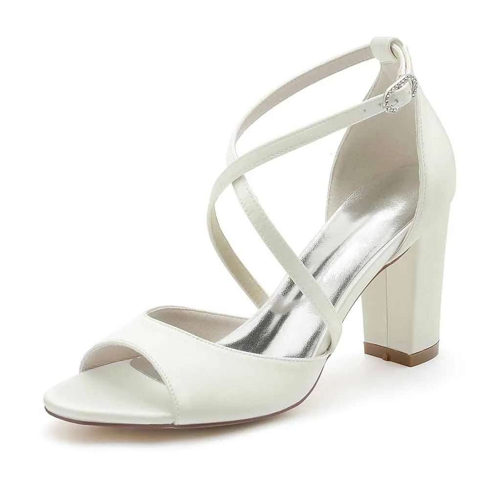 Women's Open Toe Chunky Heeled Sandals Satin Pump Prom Sandals