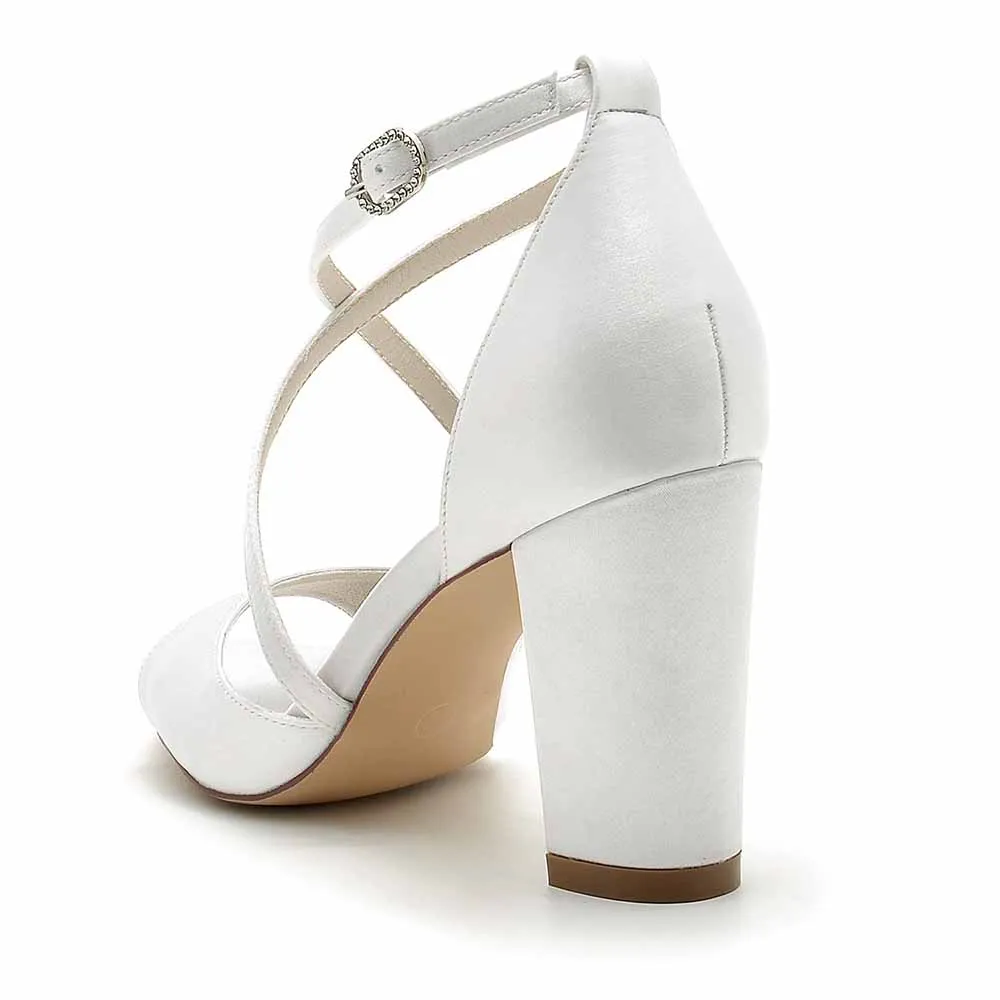 Women's Open Toe Chunky Heeled Sandals Satin Pump Prom Sandals