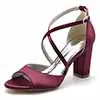 Women's Open Toe Chunky Heeled Sandals Satin Pump Prom Sandals