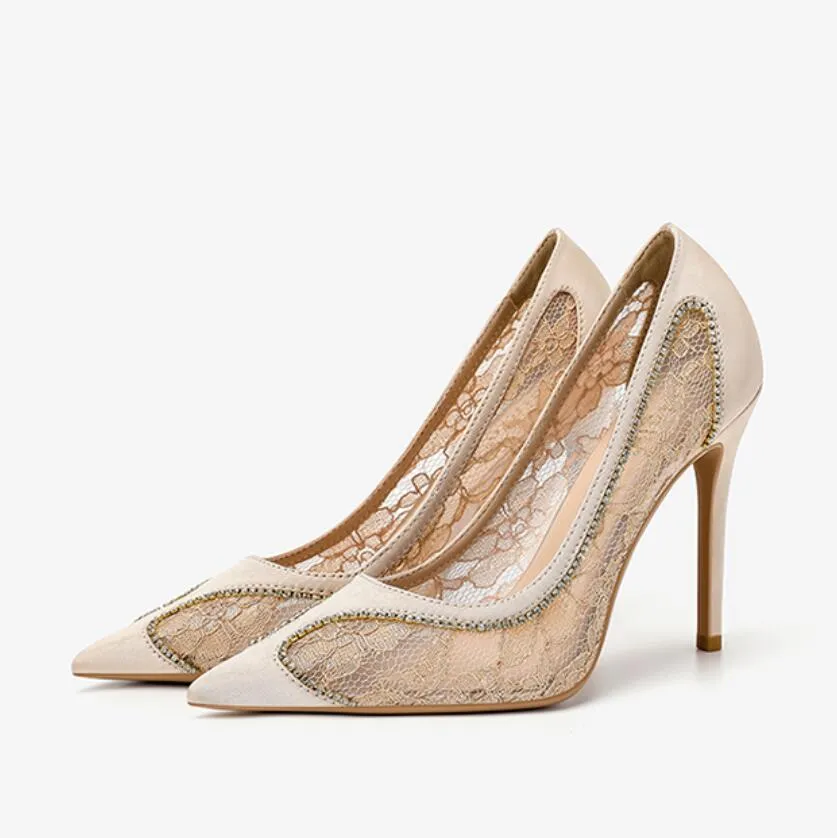 Women's Petite Feet Lace Mesh Dress Heels GS378
